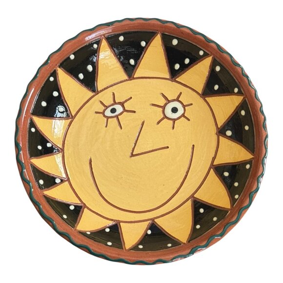 Hand-Painted Ceramic Bowl By Pritchett & Shelby Animalia 2002 Sun & Face Signed - Picture 1 of 6